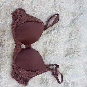 PINK Victoria's Secret Brown Purple Lace Trim Push-up Bra